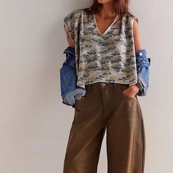 NWT Free People Camo Vest in Sage Combo - Picture 1 of 7